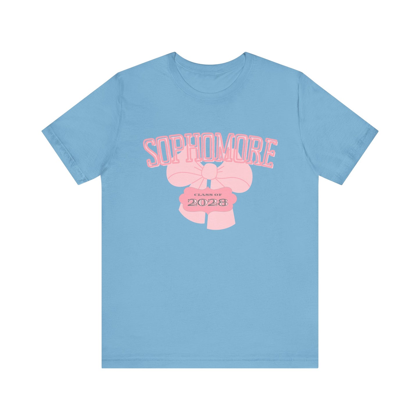 Sophomore Class of 2028 Bow Graphic Bella Canvas Tee, Cute College Shirt, Unisex Short Sleeve Top, Gift for Students, High School Graduation Apparel