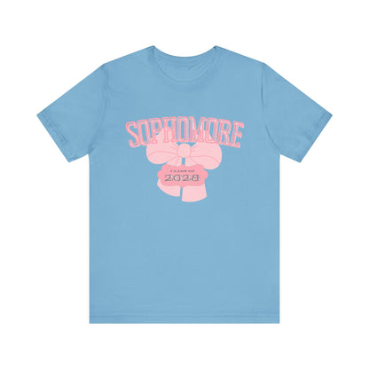 Sophomore Class of 2028 Bow Graphic Bella Canvas Tee, Cute College Shirt, Unisex Short Sleeve Top, Gift for Students, High School Graduation Apparel