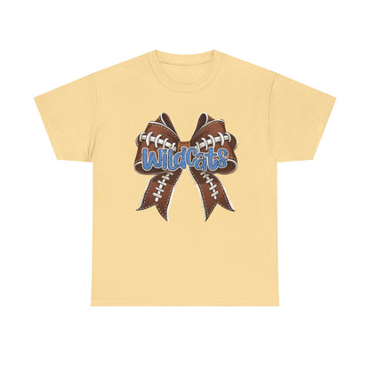 Blue Glitter Wildcats Football Bow, Unisex Tee, Cute Cotton Shirt, School Spirit Apparel,