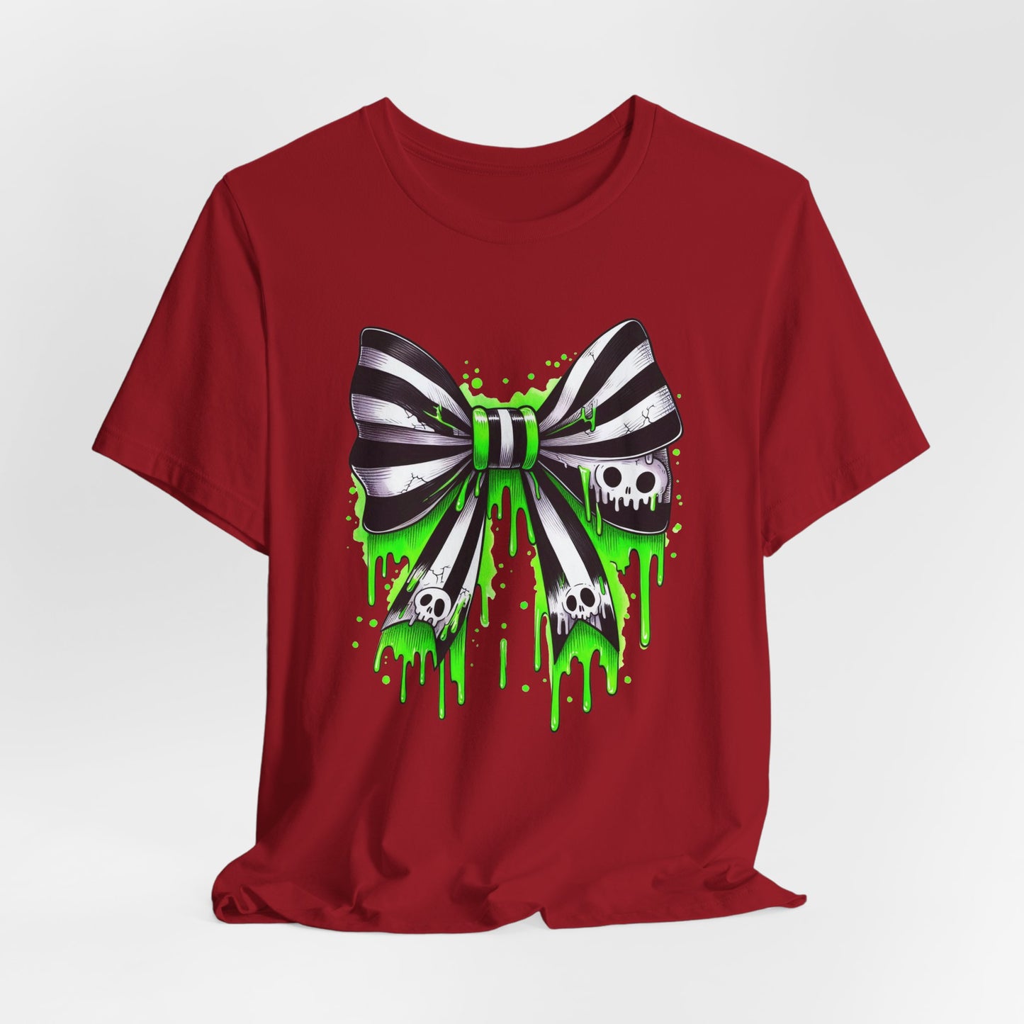 Gothic Bow Graphic Tee, Unisex Casual T-Shirt, Halloween Party Shirt, Alternative Fashion Top, Edgy Streetwear Style