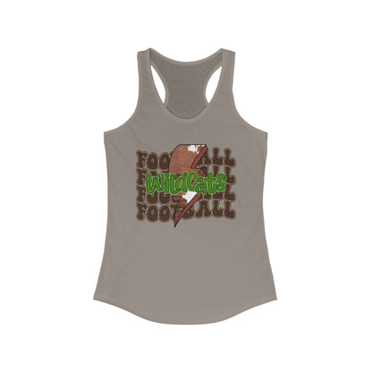 Wildcats Stacked Football with a Cowhide Lightning bolt Women's Racerback Tank Top, Perfect for Game Day, Sports Events, Tailgating, and Everyday Wear