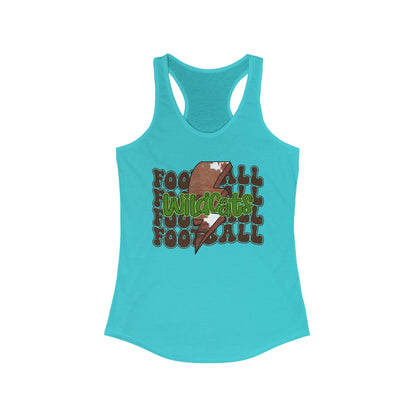 Wildcats Stacked Football with a Cowhide Lightning bolt Women's Racerback Tank Top, Perfect for Game Day, Sports Events, Tailgating, and Everyday Wear