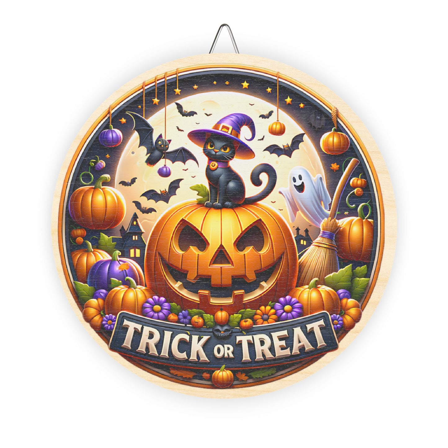 Halloween Welcome wooden door sign, mantle, entry table, decor, Black Cat, Bats, Pumpkins, Trick or Treat