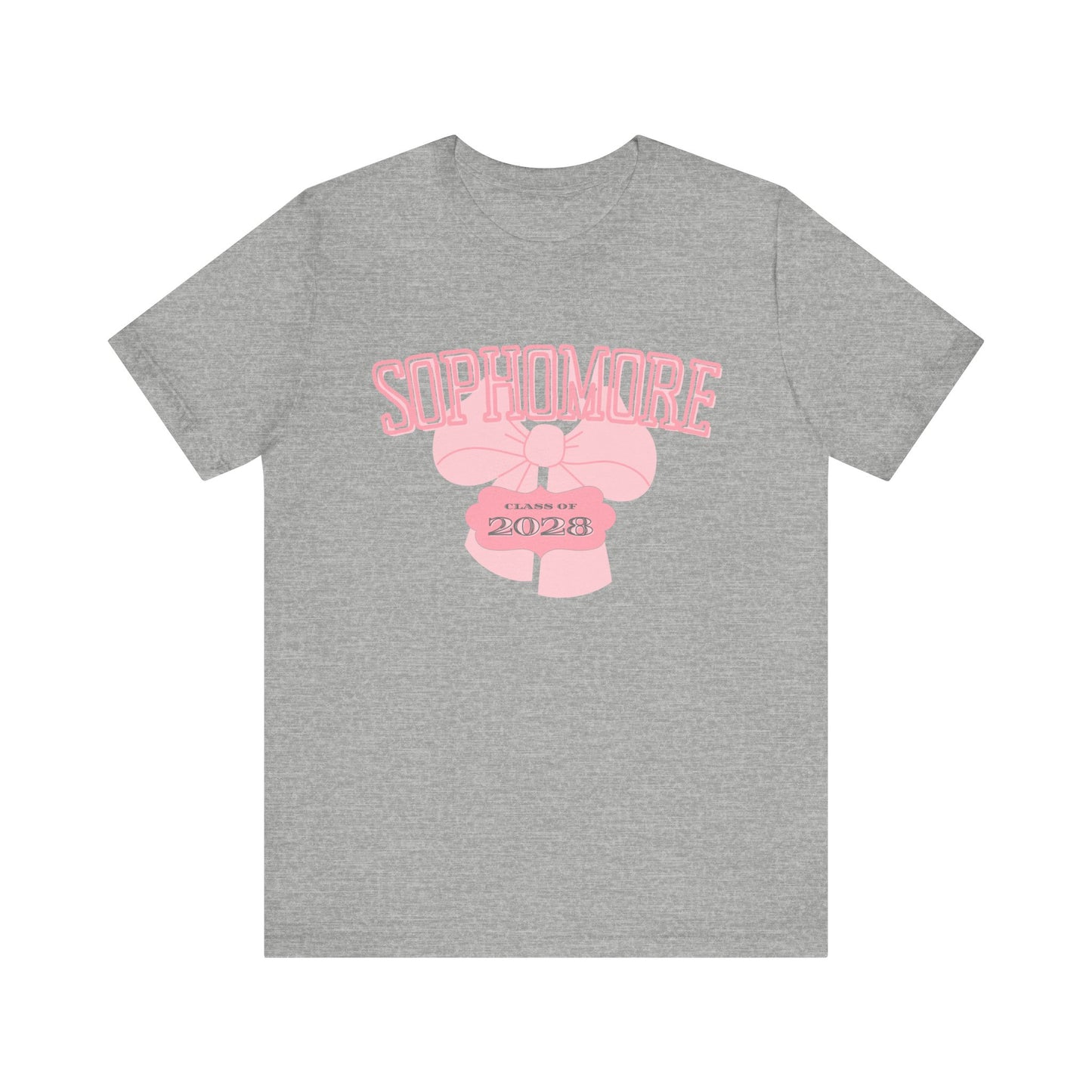 Sophomore Class of 2028 Bow Graphic Bella Canvas Tee, Cute College Shirt, Unisex Short Sleeve Top, Gift for Students, High School Graduation Apparel