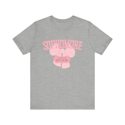 Sophomore Class of 2028 Bow Graphic Bella Canvas Tee, Cute College Shirt, Unisex Short Sleeve Top, Gift for Students, High School Graduation Apparel