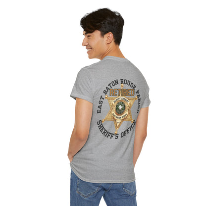Pocket Front, Design on Back EBRSO Badge Retired Sheriff Heavy Cotton Tee, Unisex Tee, Law Enforcement Gift, Retirement Celebration T-shirt