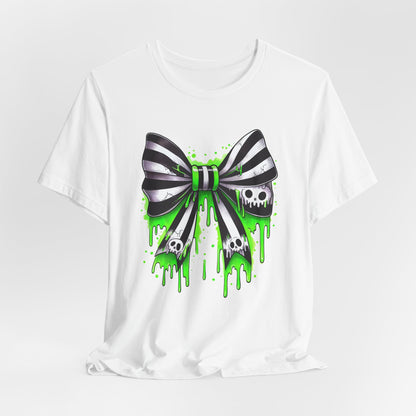 Gothic Bow Graphic Tee, Unisex Casual T-Shirt, Halloween Party Shirt, Alternative Fashion Top, Edgy Streetwear Style