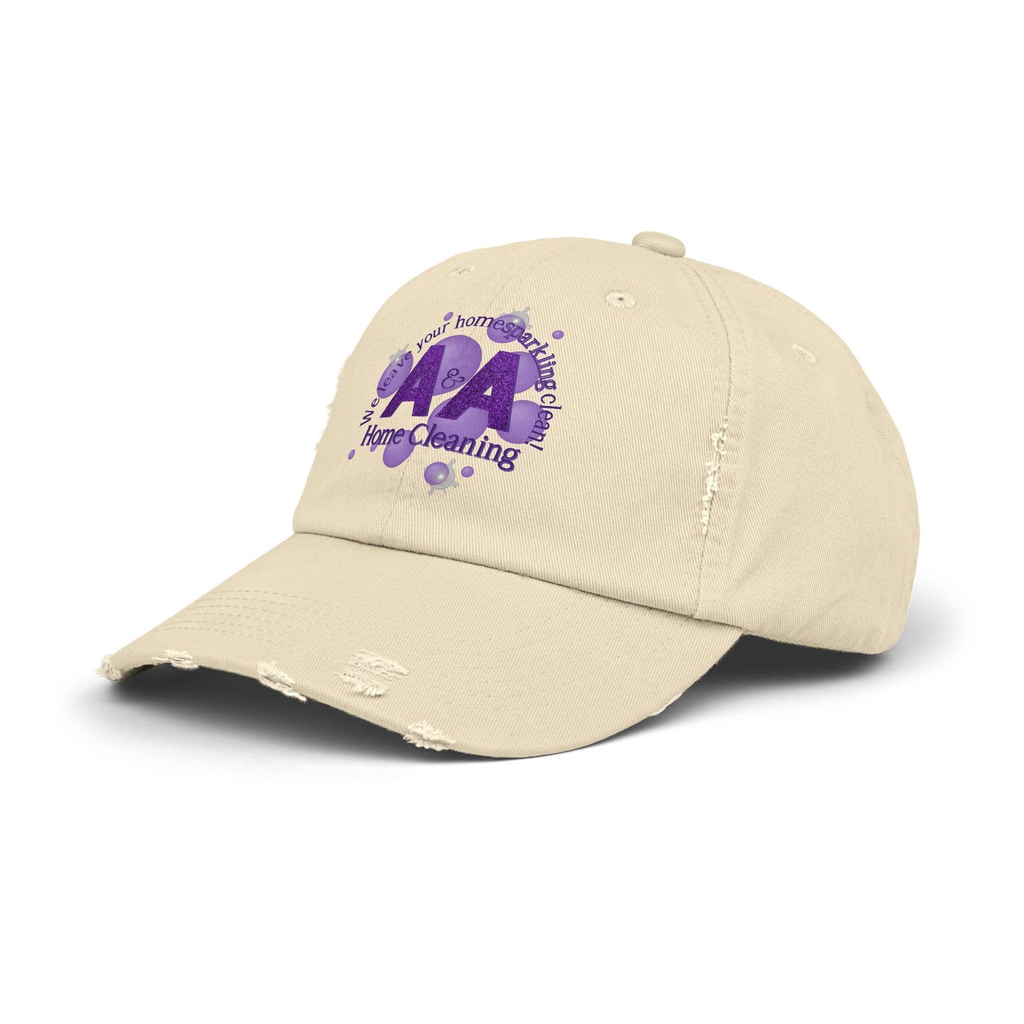 A&A, Purple logo on a distressed ball cap