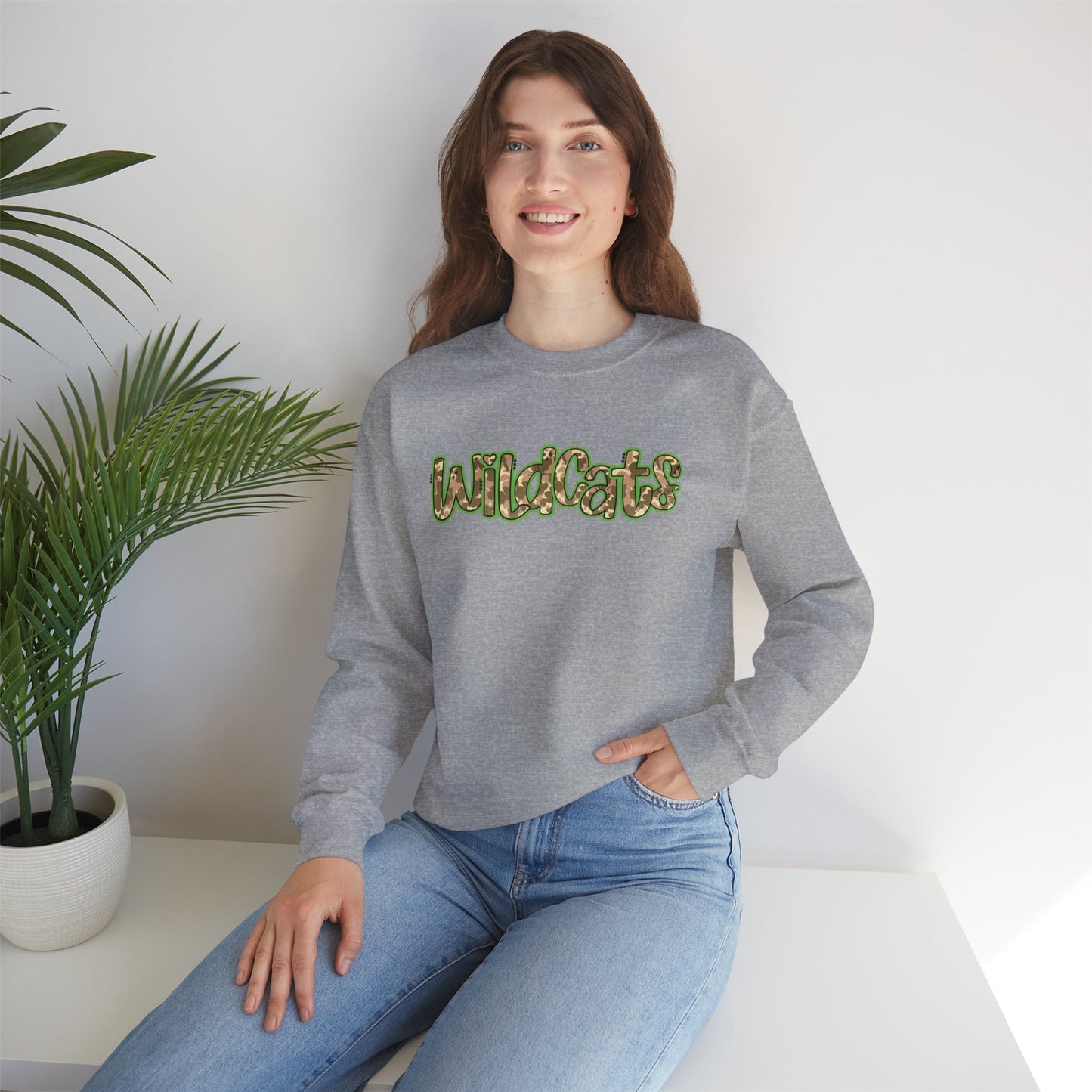 Wildcats Camo Crewneck Sweatshirt, Cozy Unisex Sweatshirt, Perfect Gift for Birthdays, Casual Wear, Wildcat Theme Apparel, Walker, La WHS, WJH