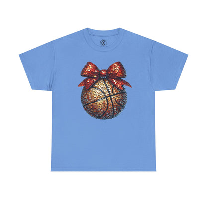 Basketball Glitter with a Bow Tee: Unisex Heavy Cotton Shirt for Sports Lovers, Gift, Basketball Fans