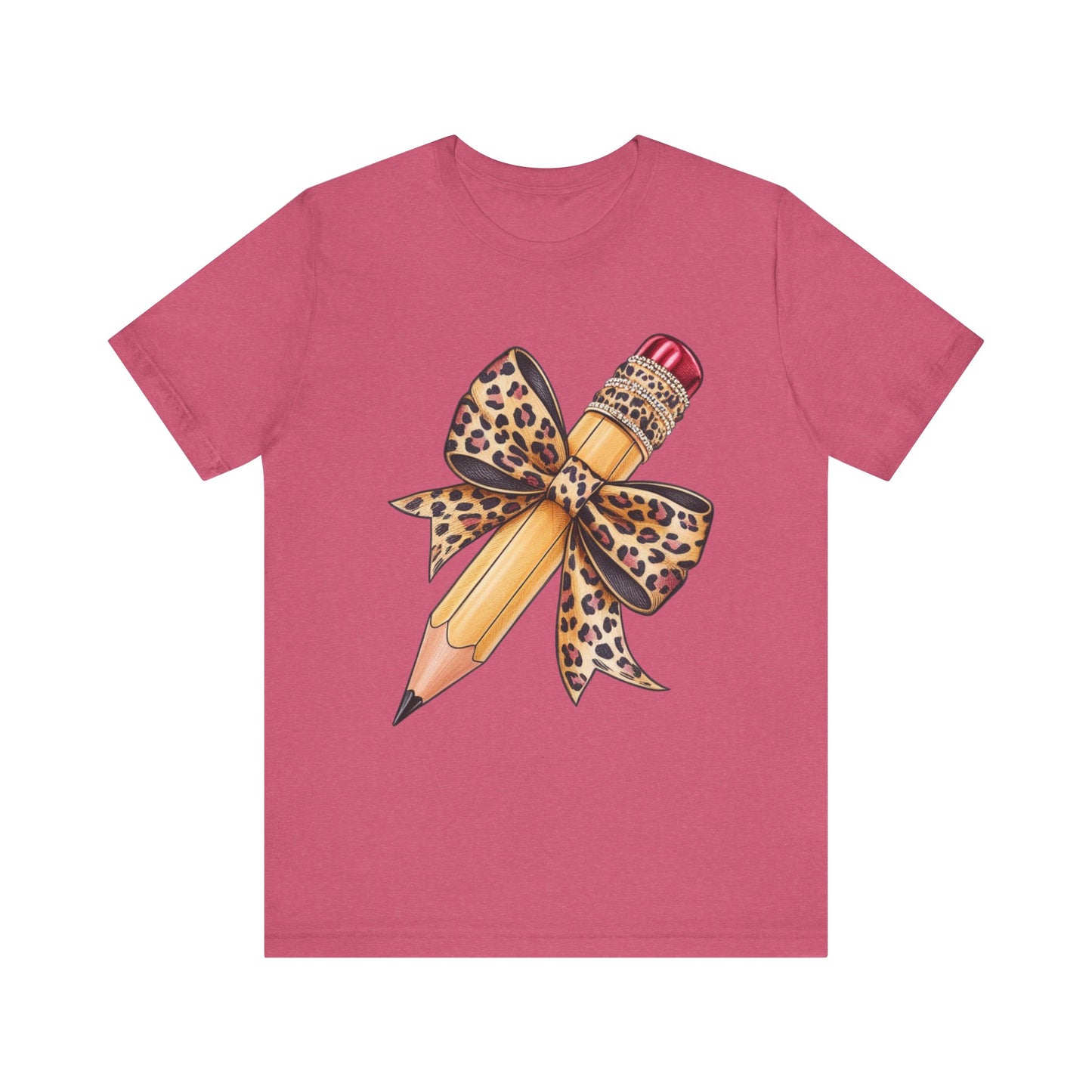Leopard Bow Pencil Tee - Cute Teacher Gift, Back to School Outfit, Art Lover Shirt, Classroom Apparel, Fun Educational Shirt