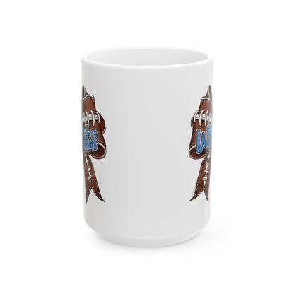 Blue, Glitter, Football, Bow, Wildcats Ceramic Mug - Cute Coffee Cup