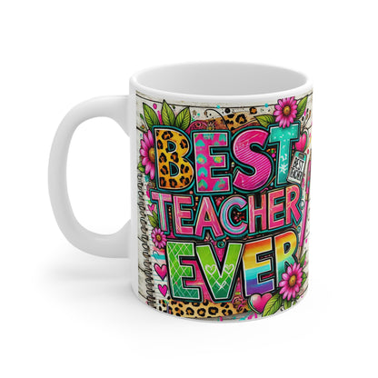 Colorful Teacher Appreciation Mug, Best Teacher Ever Coffee Cup, Gift for Educators, Classroom Essentials, Back to School Gift