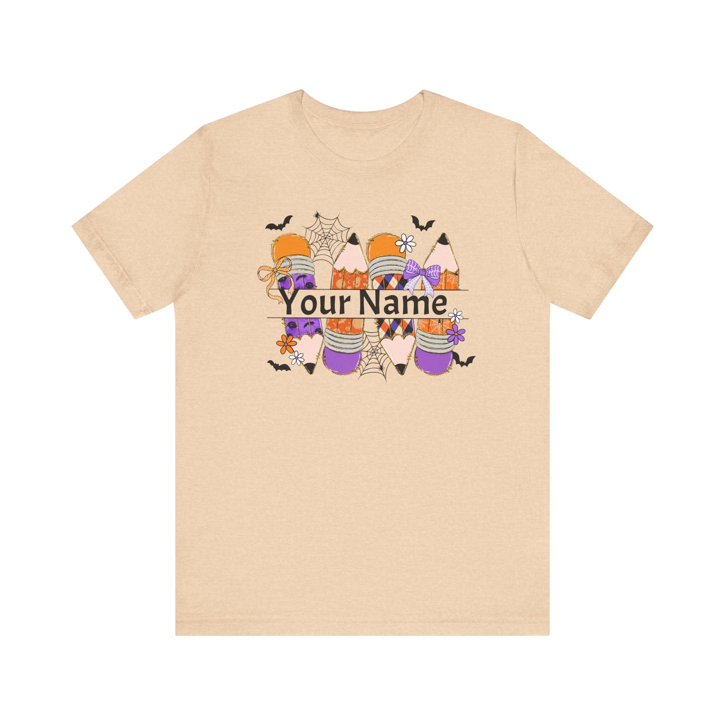 Personalized Halloween School Pencil with your name design, on a bella canvas shirt