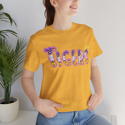 Tigers Graphic Tee, Cute Font, Purple and Gold, LSU, Tigers, Football, Baseball, Team