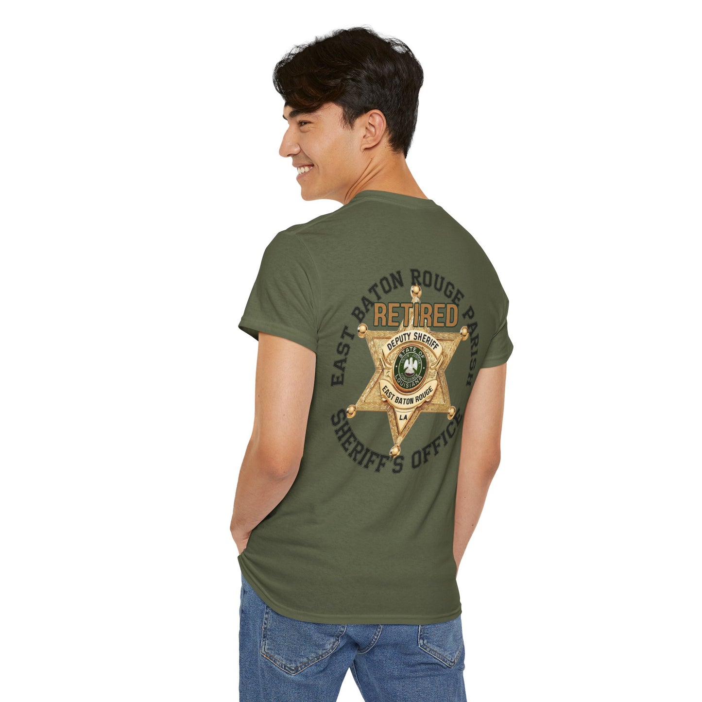 Pocket Front, Design on Back EBRSO Badge Retired Sheriff Heavy Cotton Tee, Unisex Tee, Law Enforcement Gift, Retirement Celebration T-shirt