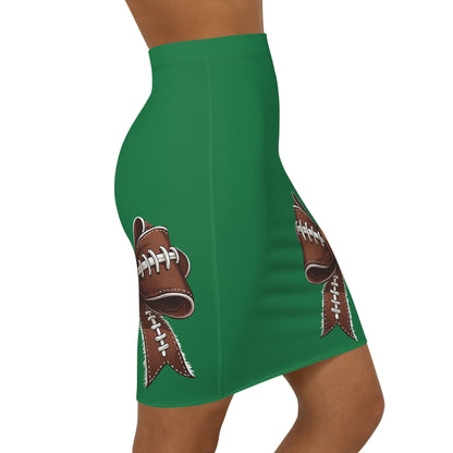 Green Football Bow Women's Pencil Skirt, Stylish Skirt Fun Night Out, Team Spirit! Game Day, homecoming
