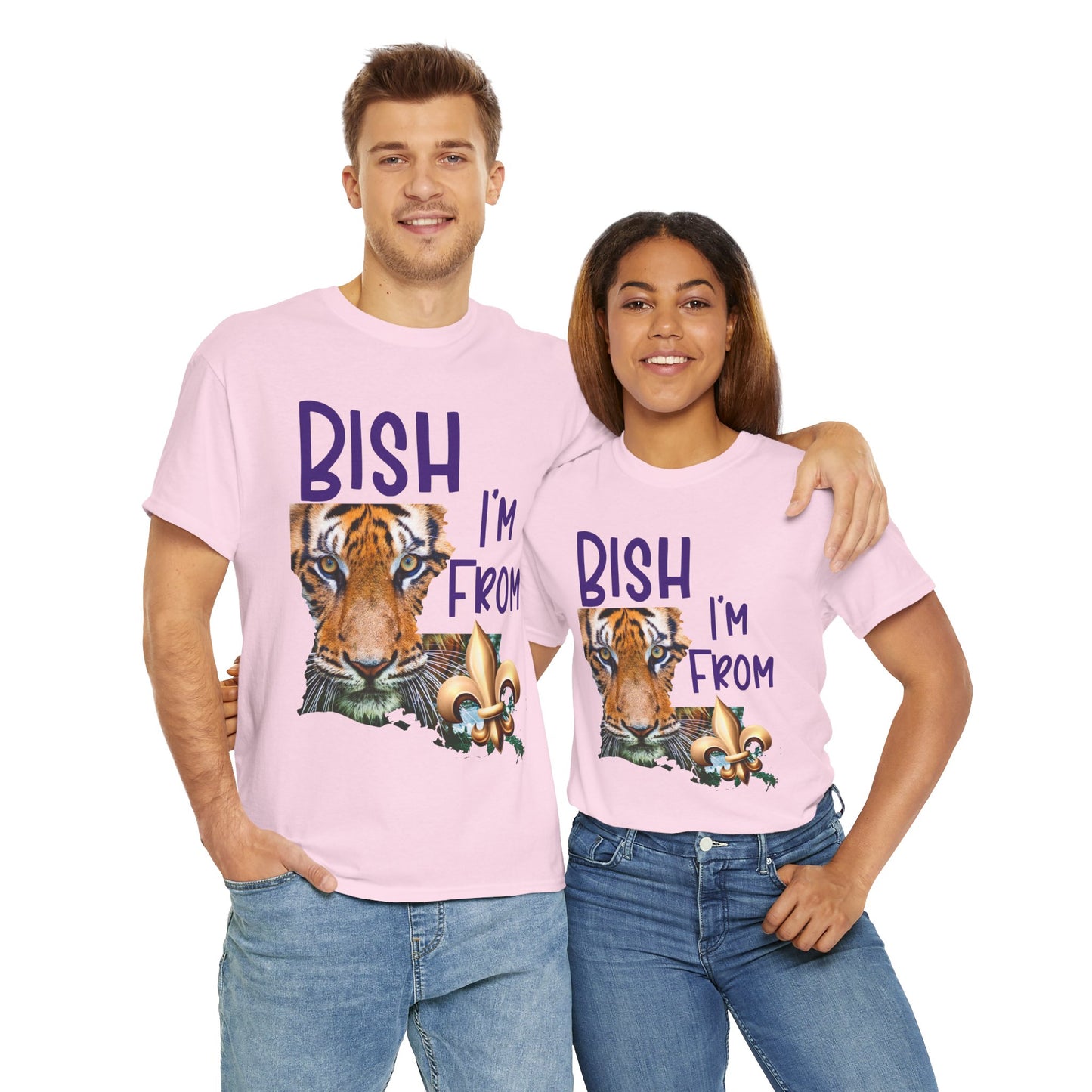 I'm From Louisiana, Unisex Heavy Cotton Tee with Tiger Design, game day, Tigers, Fleur De Lis, Tiger Face