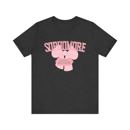 Sophomore Class of 2028 Bow Graphic Bella Canvas Tee, Cute College Shirt, Unisex Short Sleeve Top, Gift for Students, High School Graduation Apparel
