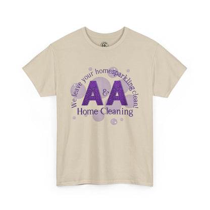 A&A Cleaning Services, Logo, Purple on Gold Crew Neck unisex tshirt, Gildan