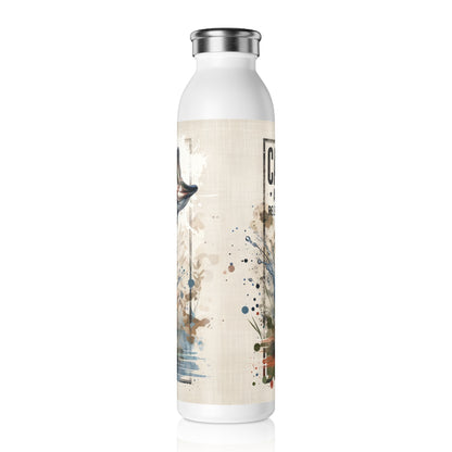 Fishing Slim Water Bottle, Outdoor Hydration, Catch and Release Design, Gift for Anglers, Eco-friendly Water Bottle, Sports Water Bottle