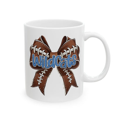 Blue, Glitter, Football, Bow, Wildcats Ceramic Mug - Cute Coffee Cup