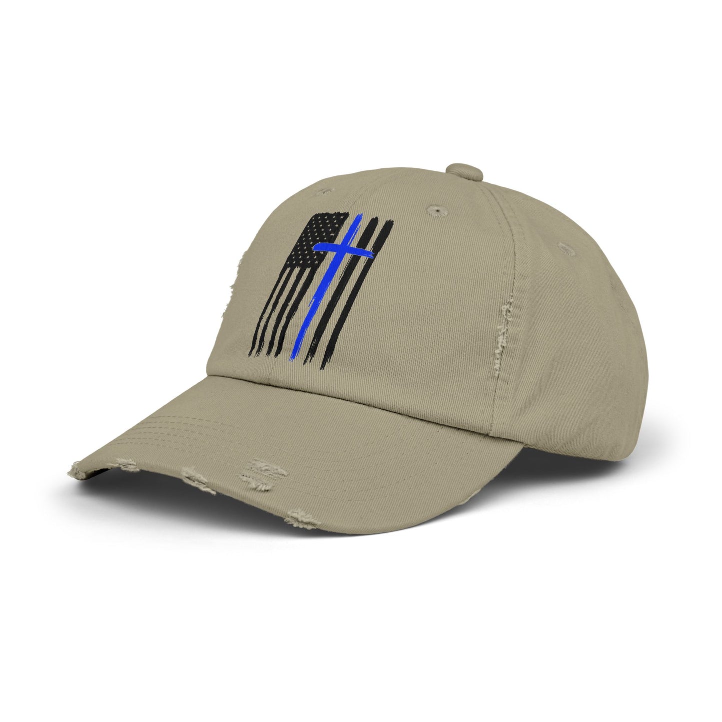 Thin Blue Line, Cross, Flag, Unisex Distressed Cap, Funny Hat, Casual Gift, Everyday Wear, Cool Accessory, Adjustable Cap
