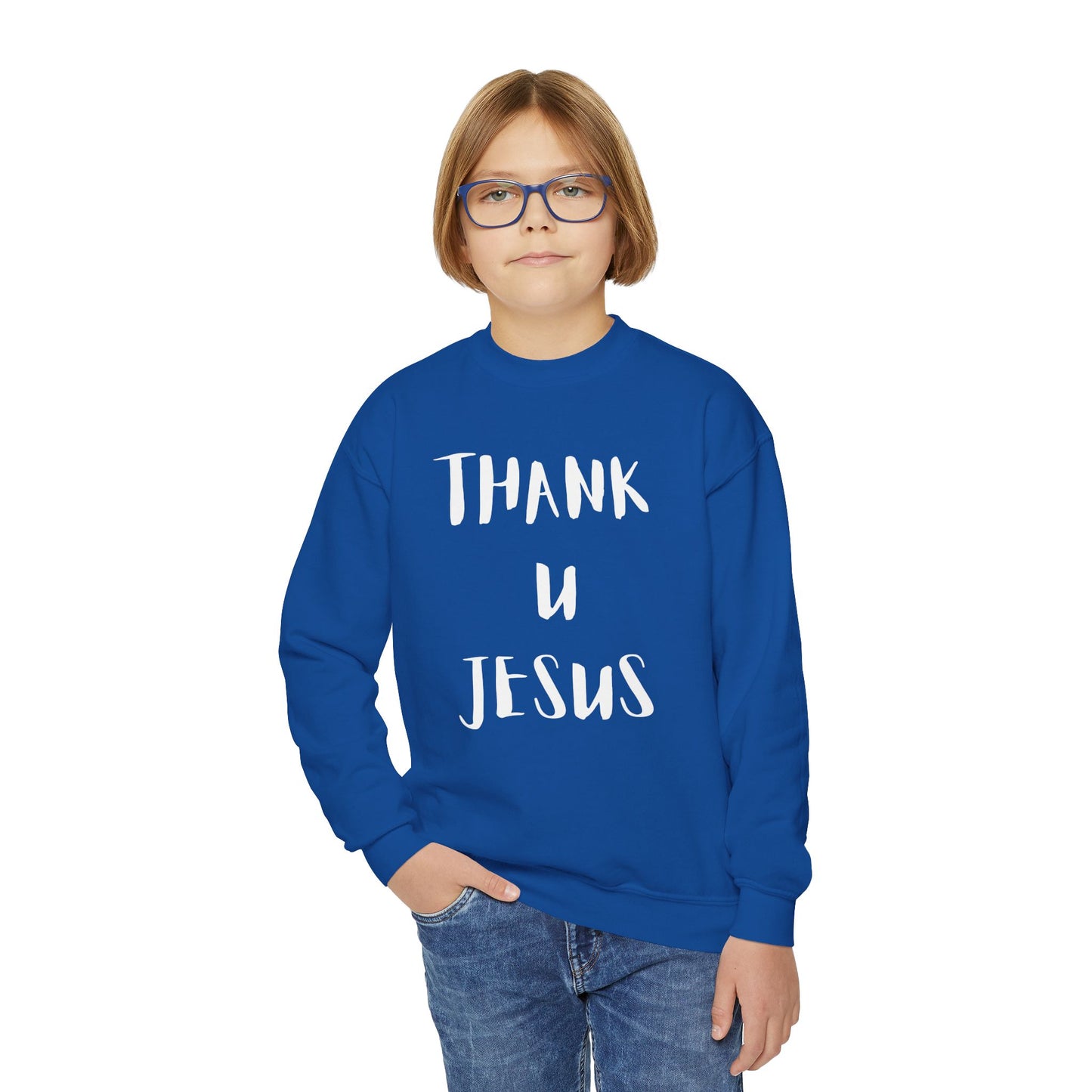 Youth Crewneck Sweatshirt - Thank U Jesus, Faithful Crewneck, Christian Youth Apparel, Inspirational Gift, Bible Verse Sweatshirt
