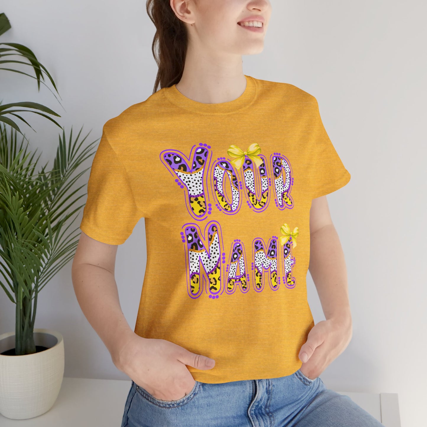 Personalized, Name, Graphic Tee, Cute Font, Purple and Gold, LSU, Tigers, Football, Baseball, Team