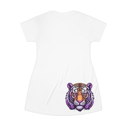 White Tiger Graphic T-Shirt Dress, Cute Casual Dress,  Summer Fashion, Gift for Her, Game Day Outfit