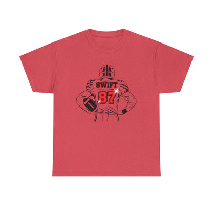 Swift 87 Unisex Heavy Cotton Tee, Football Fan Shirt, KC Chiefs, Kelce, Swiftie, Engaged