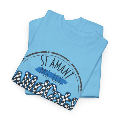 Personalized SAMS Wildcats with a black checkered style, Whimsical on a Unisex Tshirt, St Amant Middle School
