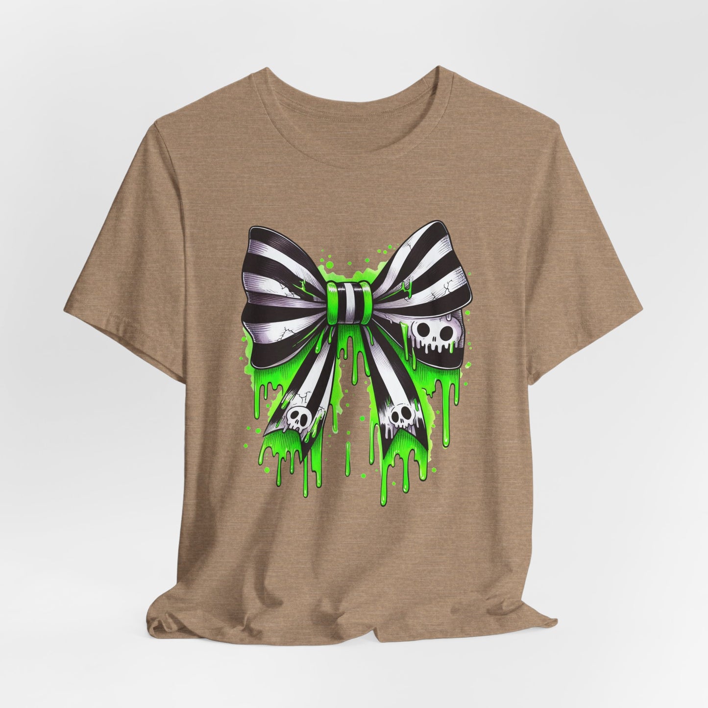 Gothic Bow Graphic Tee, Unisex Casual T-Shirt, Halloween Party Shirt, Alternative Fashion Top, Edgy Streetwear Style