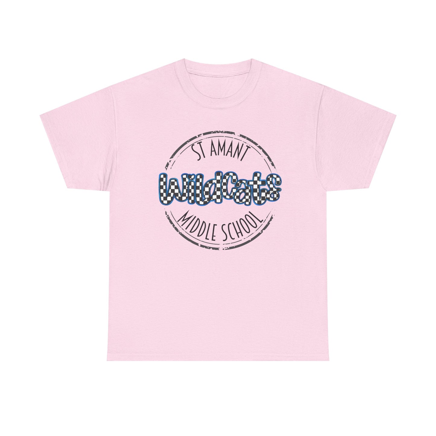 SAMS Wildcats with a black checkered style, Whimsical on a Unisex Tshirt, St Amant Middle School