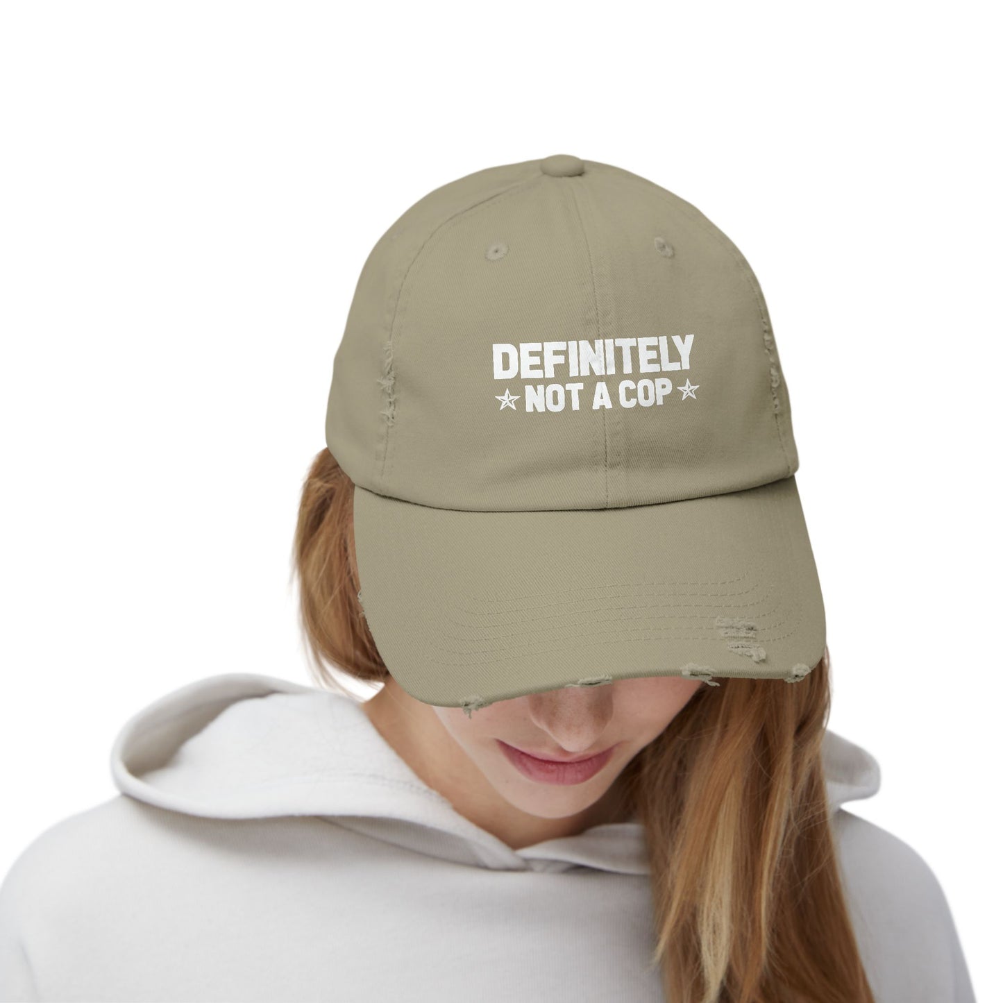 Definitely NOT a cop, Unisex Distressed Cap, Funny Hat, Casual Gift, Everyday Wear, Cool Accessory, Adjustable Cap