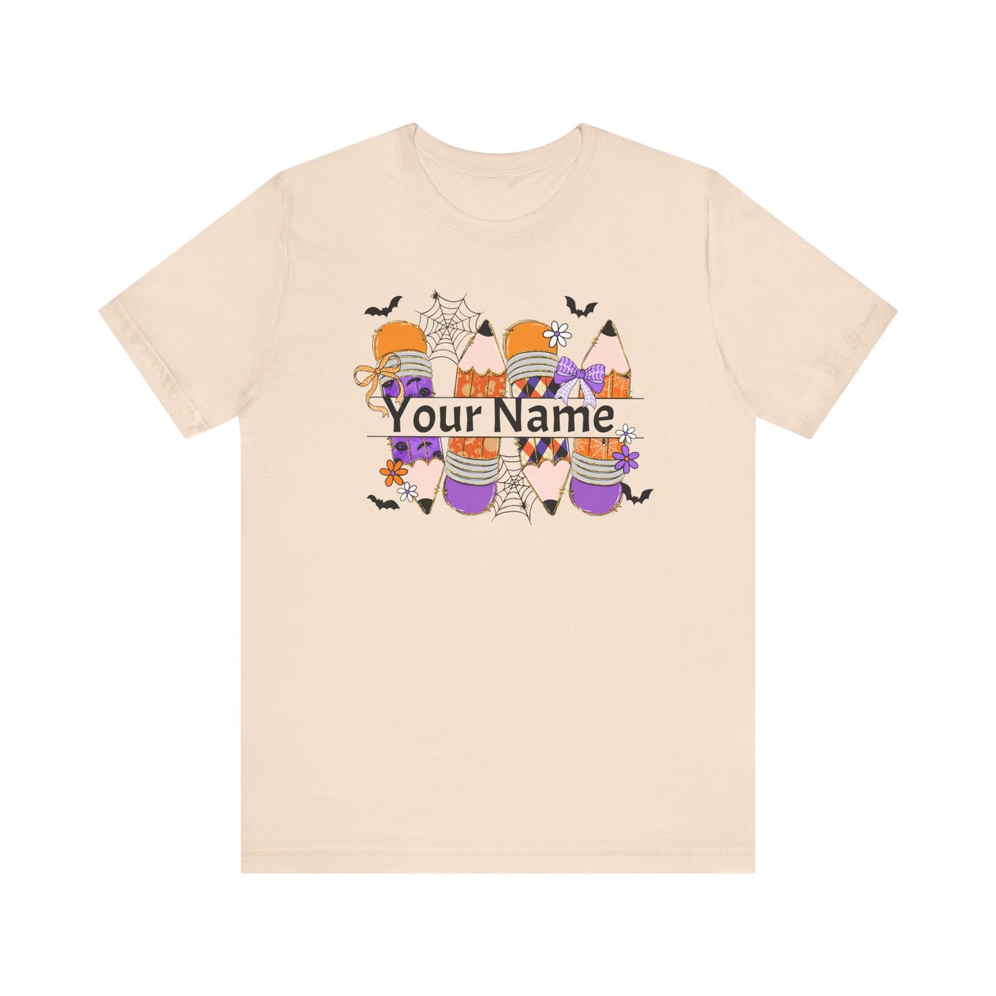 Personalized Halloween School Pencil with your name design, on a bella canvas shirt