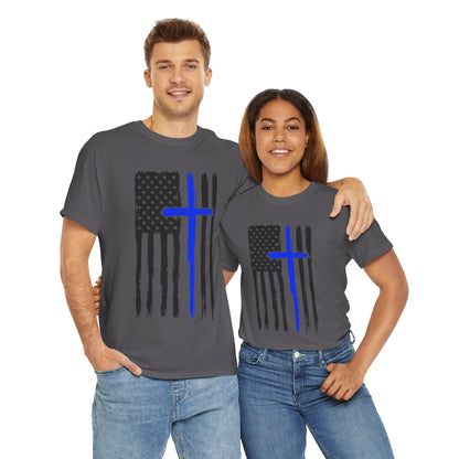 Thin Blue Line, Cross, Flag Graphic Tee, T-Shirt, Unisex Humor Shirt, Gifts for Friends, Casual Wear, law enforcement
