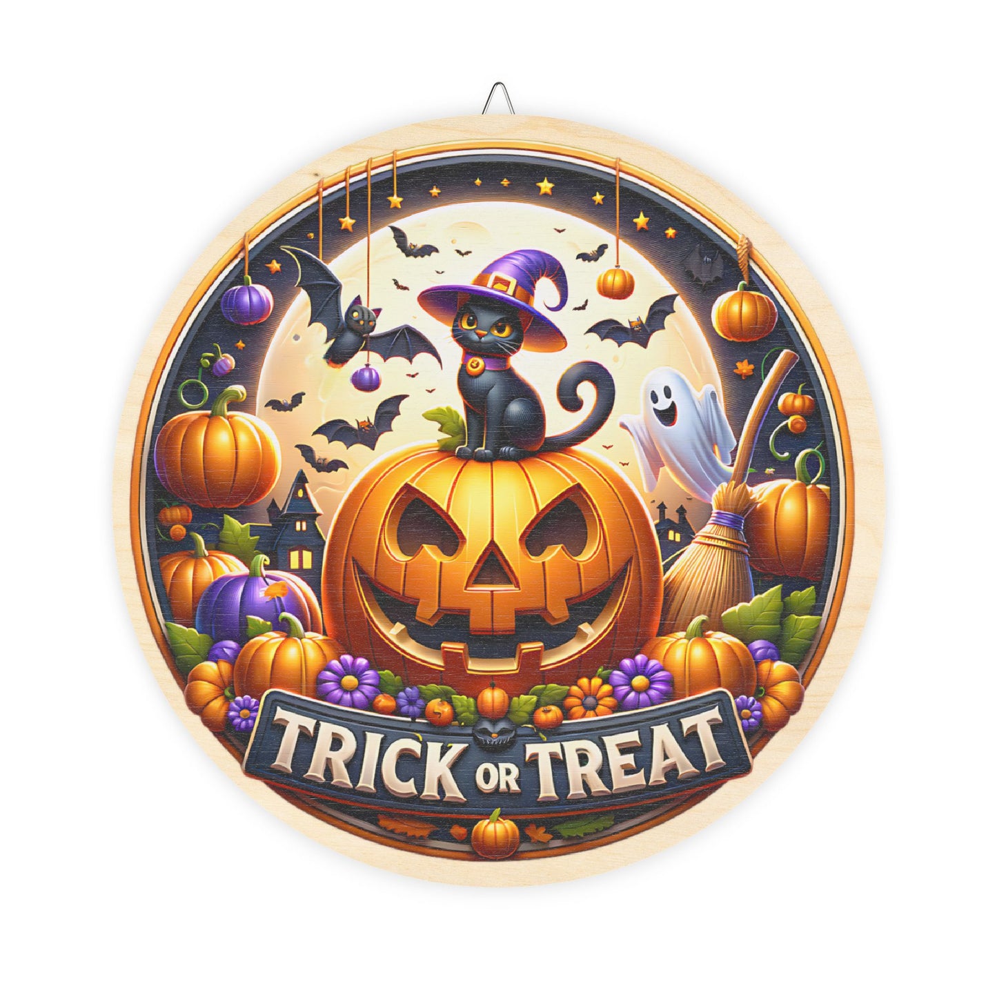 Halloween Welcome wooden door sign, mantle, entry table, decor, Black Cat, Bats, Pumpkins, Trick or Treat