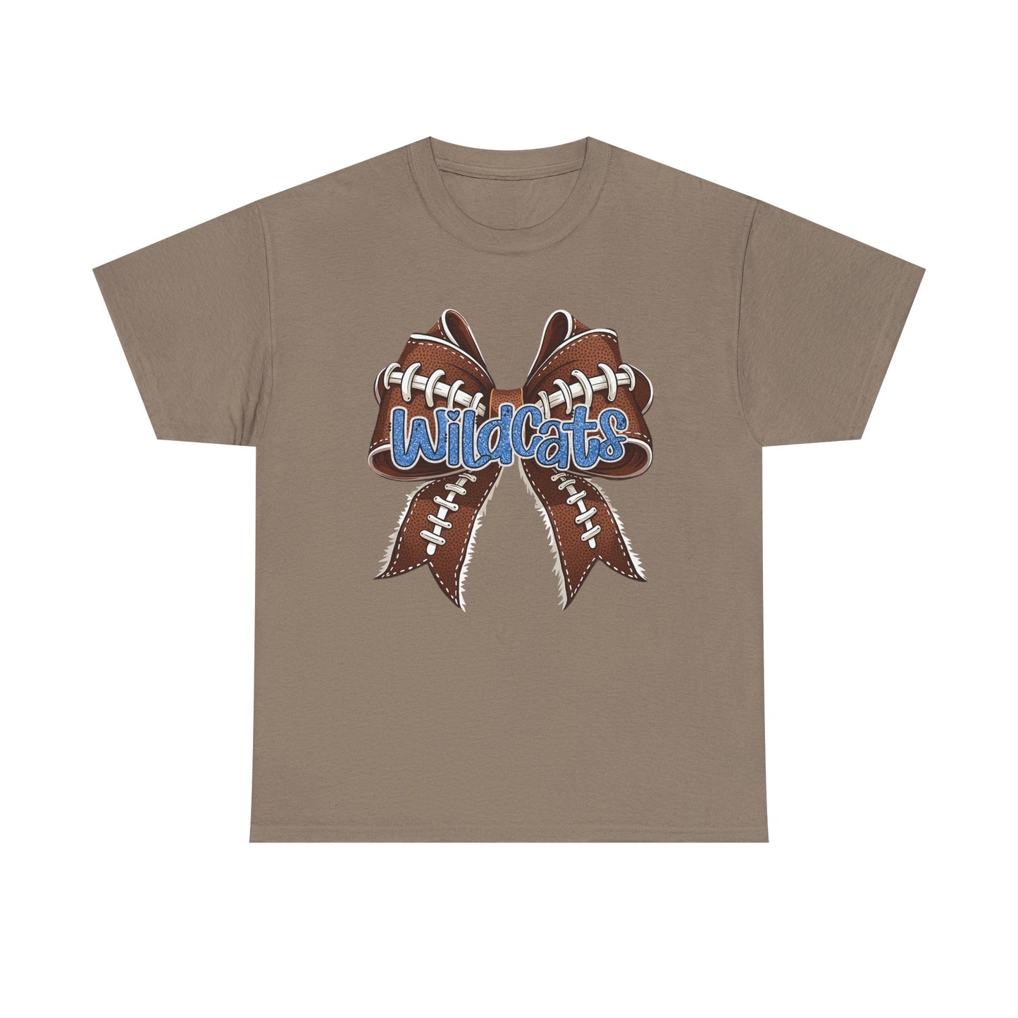 Blue Glitter Wildcats Football Bow, Unisex Tee, Cute Cotton Shirt, School Spirit Apparel,