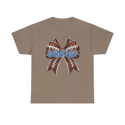 Blue Glitter Wildcats Football Bow, Unisex Tee, Cute Cotton Shirt, School Spirit Apparel,