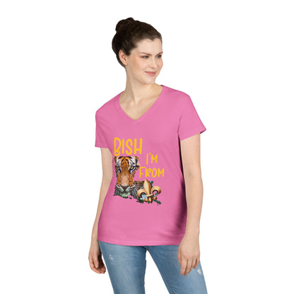 Vibrant Graphic Tee, Ladies' V-Neck T-Shirt, Fun Casual Wear, Perfect for Gifts, Everyday Style, BISH I'M FROM Louisiana