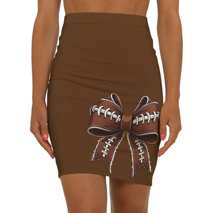 Brown Football Bow Women's Pencil Skirt, Stylish Skirt Fun Night Out, Team Spirit! Game Day, homecoming