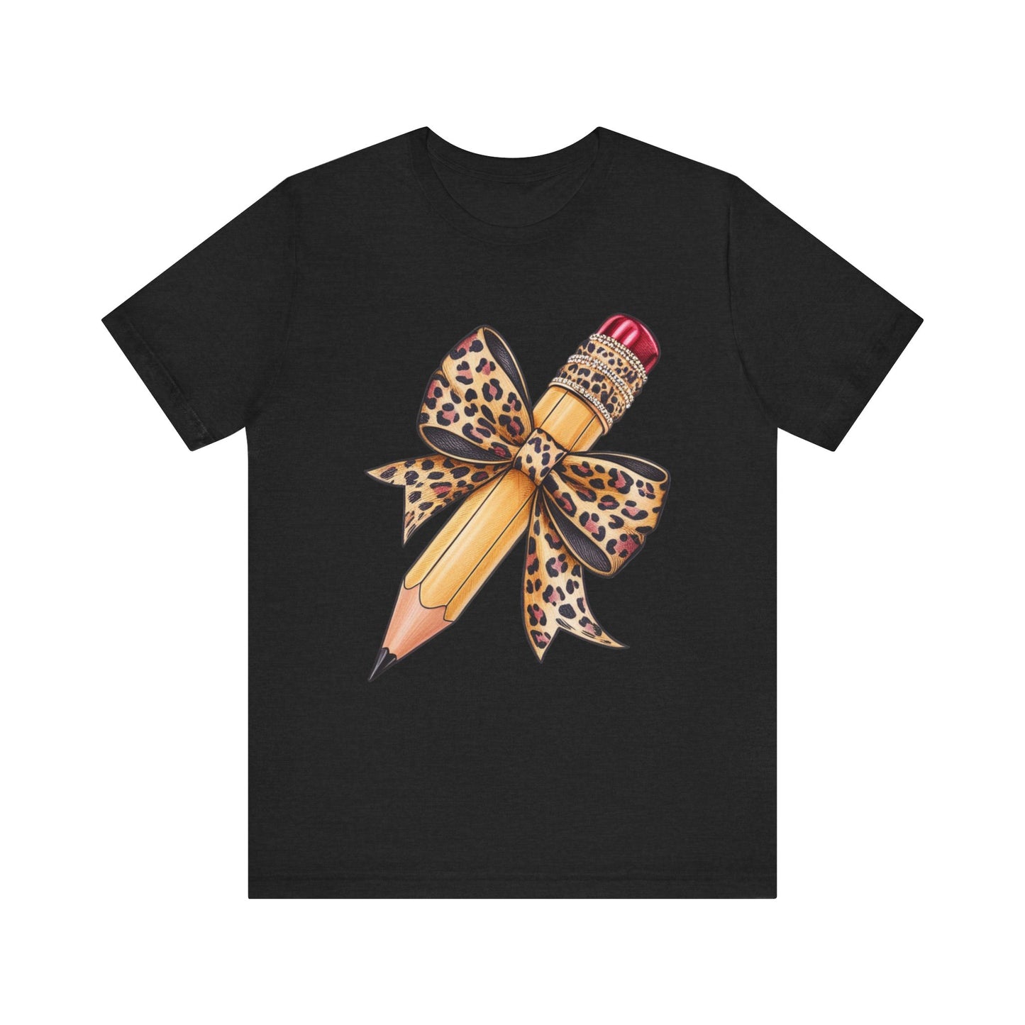 Leopard Bow Pencil Tee - Cute Teacher Gift, Back to School Outfit, Art Lover Shirt, Classroom Apparel, Fun Educational Shirt