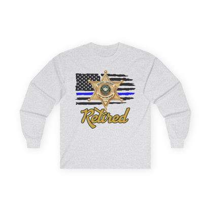 Retired Law Enforcement Long Sleeve Tee, Unisex Police Tribute Shirt, Gift for Retiring Officer, Flag and Badge Design, Comfy Everyday Wear