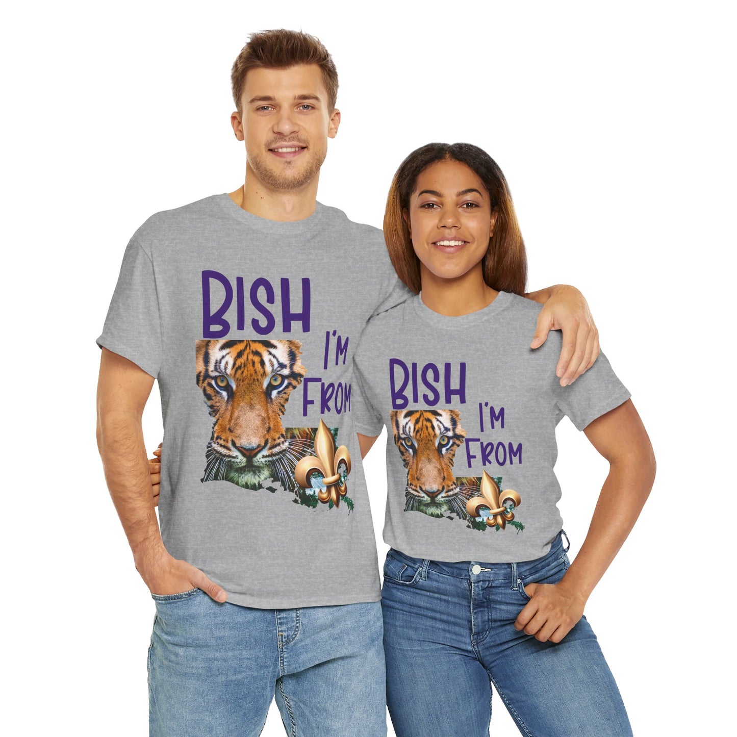 I'm From Louisiana, Unisex Heavy Cotton Tee with Tiger Design, game day, Tigers, Fleur De Lis, Tiger Face