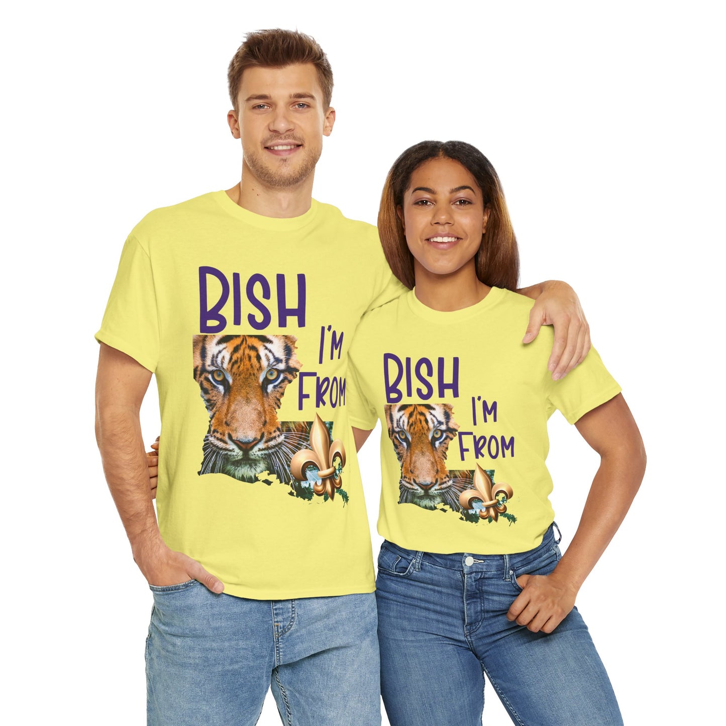 I'm From Louisiana, Unisex Heavy Cotton Tee with Tiger Design, game day, Tigers, Fleur De Lis, Tiger Face