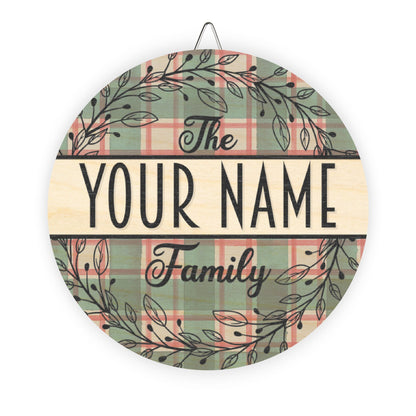 Personalized, Family Name, Christmas Plaid Door, Decor, Sign, Wreath, Wooden Door Hanger