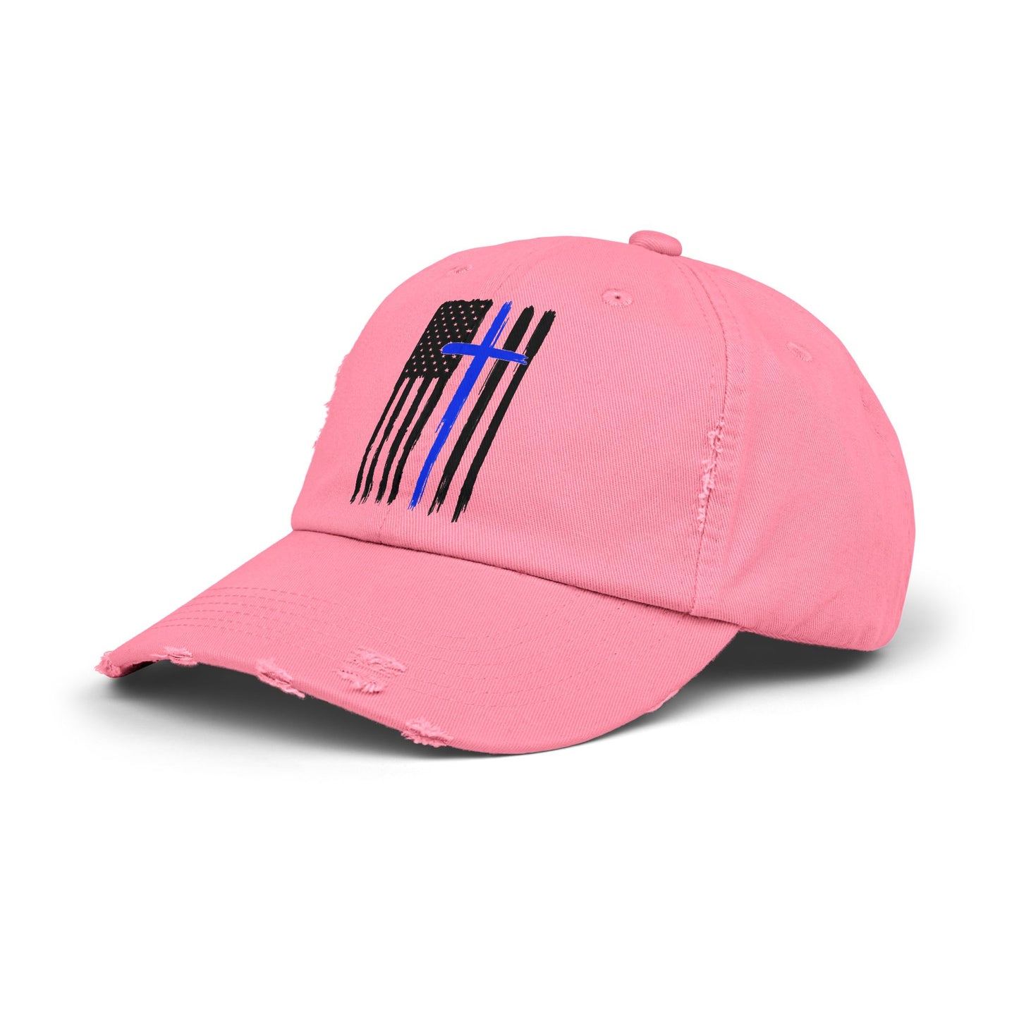 Thin Blue Line, Cross, Flag, Unisex Distressed Cap, Funny Hat, Casual Gift, Everyday Wear, Cool Accessory, Adjustable Cap