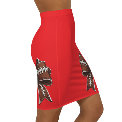 Red Football Bow Women's Pencil Skirt, Stylish Skirt Fun Night Out, Team Spirit! Game Day, homecoming