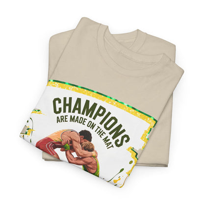 Green and Gold, Wrestling Heavy Cotton Tee, Unisex T-Shirt, Sports Fan Gear, Workout Shirt, Motivational Apparel
